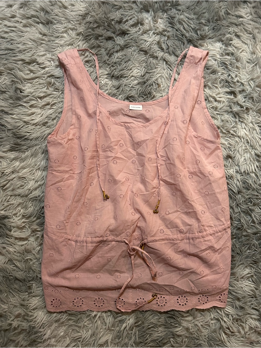 Sleeveless Eyelet Drawstring Tank Top - Blush Pink